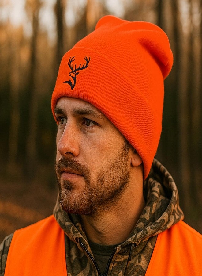 singwe Hunting Beanie Blaze Orange Knit Hat Outdoor Winter Hats Deer Hunter Cuffed Beanie for Men Women - Image 4